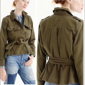 J Crew tie waist military jacket olive green crop